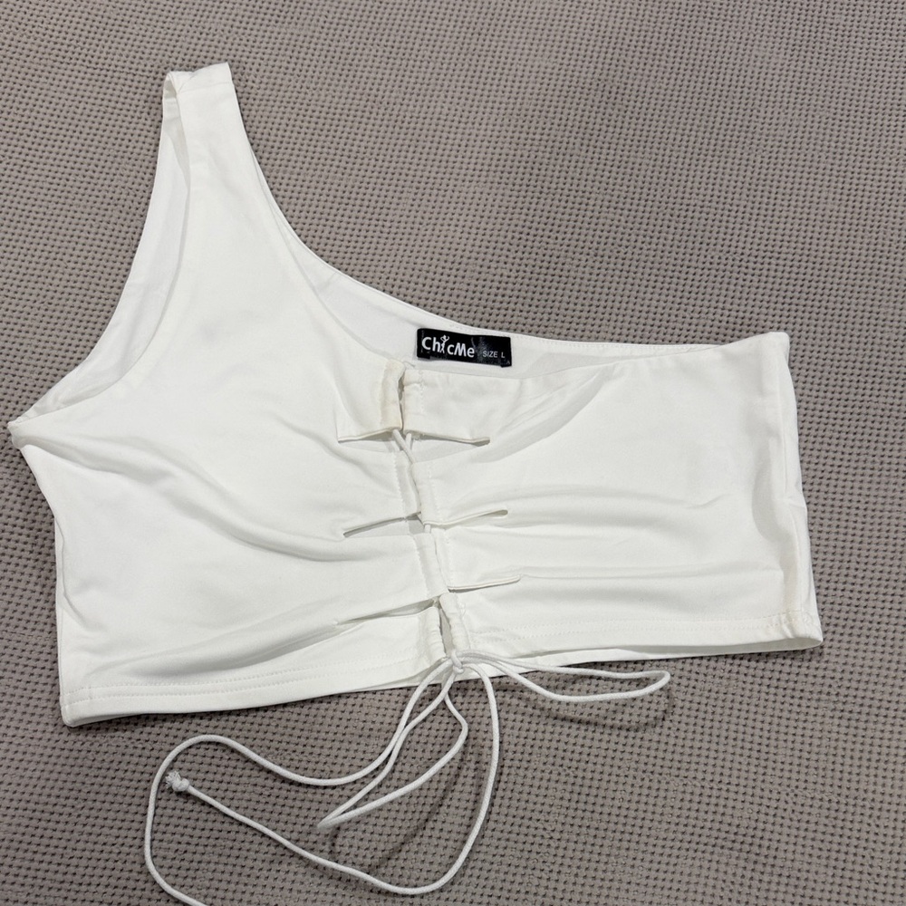 Chic White Lace-Up One-Shoulder Crop Top